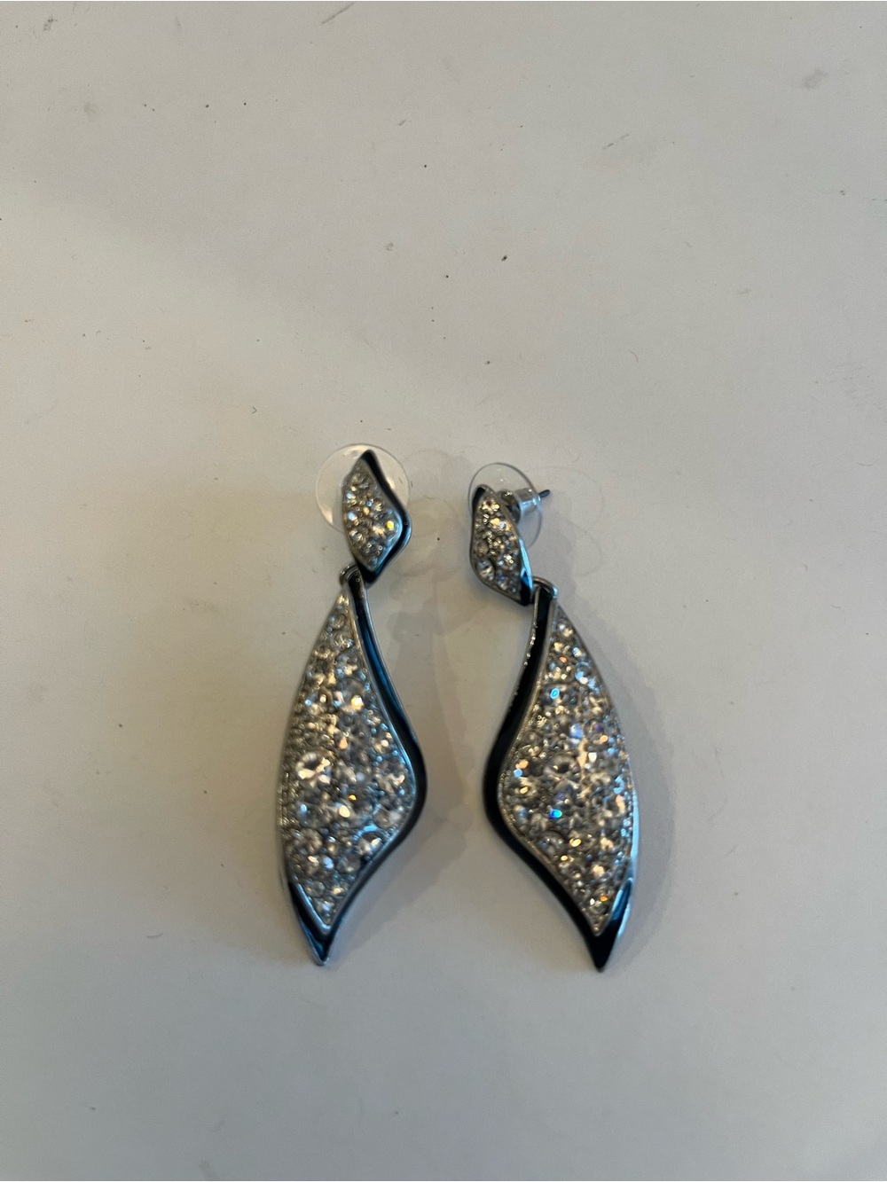 Silver Crystal Drop Dangle Earrings - Sparkling Silver Tone